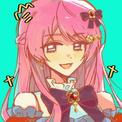 bang_dream! bang_dream!_it&#039;s_mygo!!!!! blue_eyes blush bow chihaya_anon fang gem highres long_hair open_mouth pink_hair simple_background smile wqmpd2rzcd23862