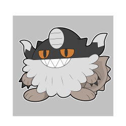 absurdres animal_focus artist_request black_eyes chibi colored_sclera creature full_body gen_8_pokemon grin highres horns nintendo no_humans perrserker pokemon pokemon_(creature) red_sclera smile standing