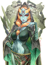 Rule 34 | artist name, b.c.n.y., colored sclera, colored skin, commentary, front ponytail, highres, imp, link, long hair, midna, midna (true), multicolored skin, nintendo, orange hair, pointy ears, princess zelda, red eyes, signature, the legend of zelda, the legend of zelda: twilight princess, two-tone skin, wolf, wolf link, yellow sclera