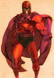 1boy absurdres armor bengus bodysuit capcom cape clenched_hand game_cg gloves grey_hair helmet highres looking_to_the_side magneto male_focus marvel marvel_vs._capcom marvel_vs._capcom_2 muscular non-web_source red_bodysuit red_cape red_helmet scan simple_background solo superhero_costume x-men