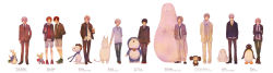 00s 1970s_(style) 6+boys ahoge america_(hetalia) aviator_cap axis_powers_hetalia barbapapa beagle bird black_hair brown_hair carrot character_request cheburashka closed_eyes crossover doraemon doraemon_(character) finland_(hetalia) flower formal_clothes france_(hetalia) full_body goggles goggles_on_head grey_hair highres holding_hands japan_(hetalia) kotouke long_image long_sleeves male_focus mcdonald&#039;s moomin moomintroll multiple_boys multiple_crossover mumintrollet necktie northern_italy_(hetalia) oldschool orange_hair pants peanuts_(comic) penguin pingu plant retro_artstyle russia_(hetalia) scarf shoes shorts smile sneakers snoopy southern_italy_(hetalia) suit sweden_(hetalia) switzerland_(hetalia) topo_gigio topo_gigio_(character) united_kingdom_(hetalia) white_background wide_image