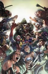 00s 10s 5girls 6+boys :&lt; alvin_lee amaterasu_(ookami) animal_ears animal_hands animal_print arm_up armor avengers_(series) bat_print black_hair blonde_hair blue_eyes blue_hair bracelet breasts brown_eyes brown_hair bruce_banner bug bun_cover capcom captain_america cat_ears cat_tail china_dress chinese_clothes chris_redfield chun-li claws cleavage colored_skin crossover dante_(devil_may_cry) deadpool deadpool_(series) devil_may_cry devil_may_cry_(series) devil_may_cry_3 doctor_doom double_bun dougi dress earrings epic everyone facial_hair felicia_(darkstalkers) fingerless_gloves fur gloves goatee green_hair green_skin gun hair_bun hairband hammer handgun head_wings headband headset helmet highres hood hulk iron_man jewelry katana large_breasts long_hair m/ marvel marvel_vs._capcom marvel_vs._capcom_3 mask medium_breasts mega_man_(series) mega_man_legends_(series) morrigan_aensland multiple_boys multiple_girls official_art one_eye_closed ookami_(game) open_mouth pantyhose patterned_legwear print_legwear resident_evil ryu_(street_fighter) saejin_oh servbot_(mega_man) sheath sheathed shield skull spider spider-man spider-man_(series) spiked_bracelet spikes star_(symbol) steve_rogers street_fighter sword tail thor_(marvel) tongue tron_bonne_(mega_man) udon_entertainment darkstalkers viewtiful_joe viewtiful_joe_(character) weapon white_hair winged_helmet wings wink wolf wolverine_(x-men) x-23 x-men