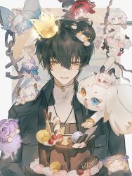 Rule 34 | 1boy, abby (wuthering waves), absurdres, black hair, black jacket, brant (wuthering waves), cake, calcharo (wuthering waves), camellya (wuthering waves), cantarella (wuthering waves), cartethyia (wuthering waves), chinese commentary, collared jacket, commentary request, crown, female rover (wuthering waves), food, grey shirt, hair between eyes, highres, holding, holding cake, holding food, honseie, jacket, jinhsi (wuthering waves), looking at food, male focus, male rover (wuthering waves), objectification, open clothes, open jacket, parted lips, rover (wuthering waves), shirt, shorekeeper (wuthering waves), smile, solo, tacet mark (wuthering waves), wuthering waves, yellow eyes, yinlin (wuthering waves), zani (wuthering waves), zapstring (wuthering waves)