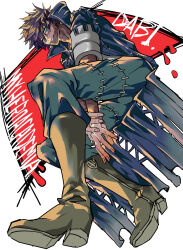 Rule 34 | 1boy, absurdres, blood, boku no hero academia, boots, character name, copyright name, dabi (boku no hero academia), fingernails, from below, full body, green eyes, green pants, highres, kg kkgg, male focus, pants, parted lips, sitting, solo
