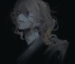 Rule 34 | 1boy, black background, brown hair, identity v, jiz (pffbq), joseph desaulniers, long hair, looking at viewer, male focus, parted lips, purple eyes, simple background, solid eye, upper body