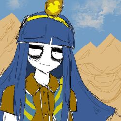 1girl ancient_egyptian black_eyes blue_hair michigami_nareko septemko smile tagme touhou