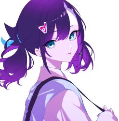 1girl asymmetrical_bangs bag black_hair closed_mouth green_eyes hair_ornament hair_ribbon highres jacket long_sleeves looking_at_viewer marie_(pixiv59672544) marnie_(pokemon) nintendo pokemon pokemon_swsh ribbon shoulder_bag simple_background smile solo tongue tongue_out twintails upper_body white_background