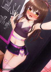 1girl armpits blush breasts brown_hair clothing_cutout commentary english_commentary heart_cutout heart_pasties highres large_variant_set long_hair navel paid_reward_available pasties skirt solo thighhighs to_love-ru vahn_yourdoom variant_set yuuki_mikan