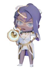 1girl 3d aqua_eyes aqua_hair blue_hair blue_lips blush breasts chibi circlet closed_mouth dark-skinned_female dark_skin fire_emblem fire_emblem_heroes glasses gold_trim heimdallr_(fire_emblem) holding holding_megaphone lipstick long_hair makeup megaphone multicolored_hair nintendo simple_background solo tsujii_luki two-tone_hair white_background