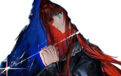 1girl absurdres aqua_eyes artist_name black_dress closed_mouth dress gawako highres long_hair original praying profile red_hair solo upper_body