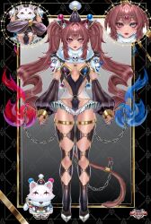 animal_ears blue_eyes brown_hair cat cat_ears clown_girl fireball harlequin heterochromia indie_virtual_youtuber melia_bunches myuutew red_eyes twintails virtual_youtuber