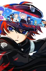 Rule 34 | 6+boys, 6+girls, :3, absurdres, ahoge, aly (busydizzynlazy), amemiya darumi, aotsuki eito, aqua eyes, armband, black bow, black choker, black gloves, black hair, black hairband, black hat, black jacket, black ribbon, blue eyes, blue hair, blue hat, blue jacket, blue sky, blush stickers, boots, bow, bowtie, braid, brown eyes, brown hair, cape, choker, closed eyes, closed mouth, commentary, dark-skinned male, dark skin, derivative work, earrings, english commentary, everyone, ginzaki shouma, glasses, gloves, green boots, green hat, grey hair, grin, hair between eyes, hair bow, hair ornament, hair ribbon, hairband, hairclip, hand on own chest, hat, highres, jacket, japanese clothes, jewelry, kawana tsubasa, kimono, kirifuji nozomi, last defense academy school uniform, long hair, long sleeves, magadori kyoshika, maruko gaku, mask, mojiro moko, mole, mole under mouth, multicolored hair, multiple boys, multiple girls, no sclera, omokage yugamu, oosuzuki kurara, open clothes, open jacket, open mouth, pink eyes, pink hair, pink pupils, ponytail, print eyepatch, purple hair, rectangular eyewear, red cape, red eyes, red hair, red shirt, ribbon, school uniform, semi-rimless eyewear, shion (hundred line), shirt, shizuhara hiruko, short hair, short sleeves, side braid, simple background, sky, smile, streaked hair, sumino takumi, the hundred line -last defense academy-, tsukumo ima, tsukumo kako, twin braids, twintails, two-tone hair, u u, variant set, video game cover redraw, white armband, white background, white bow, white bowtie, white hair, white hairband, white jacket, white kimono, white shirt, x hair ornament, yakushiji takemaru, yellow shirt