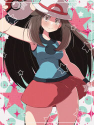 1girl fujiwara_hiro_(kaede_ciao) leaf_(pokemon) miniskirt nintendo poke_ball pokemon skirt solo thighhighs thighs