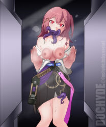 against_glass asta_(honkai_star_rail) bad_tag breasts corruption crossover dochyde hair_ornament honkai_star_rail miniskirt nightmare_fuel nipples parasite pink_hair red_eyes resident_evil resident_evil_4 skirt tagme