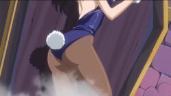1girl animal_ears animated anime_screenshot ass back blonde_hair blue_leotard blue_one-piece_swimsuit bodysuit braid breasts brown_eyes brown_pantyhose cleavage covered_navel fairy_tail fake_animal_ears highres japanese_clothes kimono leotard long_hair lucy_heartfilia one-piece_swimsuit open_mouth pantyhose playboy_bunny purple_bodysuit rabbit_ears rabbit_tail red_kimono school_swimsuit sound subtitled swimsuit tagme twin_braids video wide-eyed wide_hips