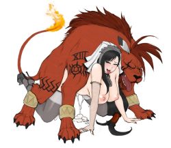 1990s_(style) 1boy 1girl all_fours artist_collaboration bestiality black_hair breasts bridal_veil bride chain collar colorized couple cum cum_overflow cum_pool cumdrip doggystyle elbow_gloves final_fantasy final_fantasy_vii gloves grey_thighhighs hair_tubes hanging_breasts hetero high_heels huge_breasts jpeg_artifacts kneeling leash lm_(legoman) long_hair low-tied_long_hair maid_headdress nail_polish naughty_face nipples nude one-eyed open_mouth platform_footwear platform_heels red_xiii retro_artstyle scar sex sex_from_behind single_elbow_glove stiletto_heels sweat tattoo thighhighs tifa_lockhart tongue tongue_out vaginal veil zodi4c
