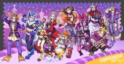 2018 2others 4girls 6+boys :d alternate_costume animal_ears aqua_eyes armlet bags_under_eyes bat_wings black_hair black_shirt black_trim blonde_hair blowing_kiss blue_eyes blue_hair braid breasts brother_and_sister brown_hair camus_(dq11) candy cape cleavage colored_skin commentary_request cosplay cosplay_request crop_top dragon_quest dragon_quest_xi dress dual_wielding facepaint facial_hair fake_animal_ears fake_claws fake_horns fake_tail fake_wings fins fishnet_pantyhose fishnets food gem glitter gold_armlet great_sabrecub great_sabrecub_(cosplay) green_hair greig_(dq11) grey_pantyhose hair_slicked_back halloween halloween_bucket halloween_costume happy_halloween head_fins hero_(dq11) high_braided_ponytail high_ponytail highres holding holding_candy holding_food holding_lollipop holding_mace holding_staff holding_weapon homeros_(dq11) horns jacket janis_(hainegom) jewelry juliet_sleeves lollipop long_hair long_sleeves looking_at_viewer low_twin_braids mace martina_(dq11) mask mask_on_head maya_(dq11) medium_hair midriff multicolored_hair multiple_boys multiple_girls multiple_others muscular muscular_male navel necklace old old_man one_eye_closed open_mouth pantyhose ponytail puff_and_slash_shorts puff_and_slash_sleeves puffy_sleeves purple_cape purple_eyes purple_facial_hair purple_gemstone purple_hair purple_jacket purple_sash purple_skin red_dress red_horns robe row_(dq11) sash senya_(dq11) shirt short_hair shoulder_spikes siblings sisters smile spiked_belt spiked_mace spiked_tail spikes staff sylvia_(dq11) tail tailcoat_playboy_bunny tockle_(dq11) torn_cape torn_clothes tunic twin_braids veronica_(dq11) vest weapon white_facial_hair white_robe wings wrecktor wrecktor_(cosplay) yellow_trim yellow_tunic yellow_vest