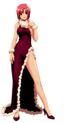 1girl absurdres blush breasts christmas cleavage dress evening_gown female_focus fur_trim high_heels highres koutaro large_breasts legs pink_hair rio_rollins shoes short_hair side_slit sideboob solo super_blackjack