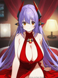 1girl absurdly_long_hair aegis_elysium ai-generated alternate_costume android bed blush breasts cleavage cleavage_cutout clothing_cutout day decoration decorations dress earrings female female_focus gem hair_ornament headpiece holding huge_breasts indoors jewelry large_breasts long_hair looking_at_viewer navel nintendo orange_eyes party party_dress patreon patreon_username poppi_(xenoblade) poppi_qtpi_(xenoblade) purple_hair red_dress sitting skindentation smile solo solo_focus standing swept_bangs thick_breasts thick_thighs thighhighs thighs tiara very_long_hair watermark xenoblade_chronicles_(series) xenoblade_chronicles_2