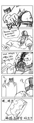 2boys bane batman batman_(series) bruce_wayne comic dark_knight_rise dc_comics greyscale highres in_the_face korean_text long_image male_focus monochrome multiple_boys speech_bubble tall_image the_dark_knight