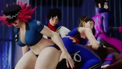 1boy 3d 4girls animated ass ass_focus ass_shake blue_bodysuit bodysuit buttjob capcom chun-li clothed_female_nude_male cooperative_buttjob dark-skinned_male dark_skin face_in_ass femdom final_fight han_juri huge_ass kasugano_sakura kishi3d large_penis multiple_girls muscular muscular_female nude penis poison_(final_fight) street_fighter street_fighter_v tagme teamwork_(sexual) thick_thighs thighs video wide_hips
