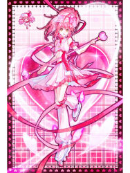2girls amulet_heart bare_arms bare_shoulders black_border border cheerleader chibi circle_skirt crop_top detached_sleeves eyelashes frilled_leg_warmers frilled_shirt frilled_skirt frilled_sleeves frills full_body gradient_background hair_between_eyes happy hat hat_ornament heart heart_background heart_border heart_hat_ornament high_side_ponytail highres hinamori_amu holding holding_baton holding_pom_poms humpty_lock_(shugo_chara!) inhan leg_warmers light_particles long_hair magical_girl midriff miniskirt multiple_girls navel neck_ribbon open_mouth pink_background pink_eyes pink_hair pink_hat pink_leg_warmers pink_ribbon pink_shirt pink_skirt pink_sleeves pink_theme plaid_background pleated_skirt pom_pom_(cheerleading) pom_poms ran_(shugo_chara!) red_ribbon red_shoes ribbon roller_skates see-through_clothes see-through_headwear shirt shoes short_hair short_sleeves shugo_chara! sidelocks sideways_hat skates skirt skirt_set sleeveless sleeveless_shirt smile solo_focus sparkle standing visor_cap waist_ribbon white_hat white_shoes yellow_eyes