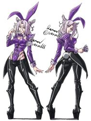 Rule 34 | 1girl, baron (varon666), breasts, cleavage, fuuto tantei, kamen rider, kamen rider w, medium hair, purple eyes, purple hair, rabbit ears, tokime (fuuto tantei), varon