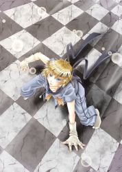 1990s_(style) 1boy blonde_hair blue_eyes blush final_fantasy final_fantasy_iii fingerless_gloves gloves gr_ponko2 headband ingus male_focus monk_(final_fantasy) open_mouth socks solo
