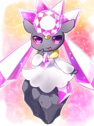 diancie gen_6_pokemon gradient_background kemoribon legendary_pokemon looking_at_viewer mythical_pokemon nintendo pokemon pokemon_(creature) purple_eyes tongue tongue_out