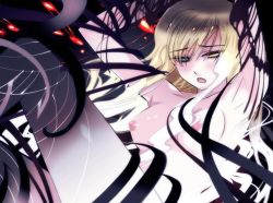 akira_(kaned_fools) blonde_hair breasts bronte charlotte darkness empty_eyes heterochromia long_hair nipples nude open_mouth shikkoku_no_sharnoth steampunk_(liarsoft) tentacles