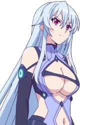 1girl bodysuit breasts chidorigafuchi_aine cleavage gloves hair_between_eyes large_breasts leotard long_hair masou_gakuen_hxh miyai_kana red_eyes white_hair