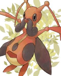 brown_eyes commentary_request dated facial_hair gen_4_pokemon highres kricketune kurakimikage327 leaf mustache nintendo no_humans pokemon pokemon_(creature) solo twitter_username watermark white_background