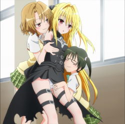 10s 3girls anime_screenshot female_pervert glasses grabbing_another&#039;s_breast groping highres konjiki_no_yami momioka_risa multiple_girls pervert sawada_mio to_love-ru to_love-ru_darkness