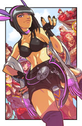 4girls 6+boys akuma_(street_fighter) alternate_costume alternate_hairstyle balrog_(street_fighter) belt bikini bikini_top_only black_hair blunt_bangs breasts capcom casual choker crimson_viper decapre edwin_huang fingerless_gloves gloves hair_down hairband han_juri hand_on_own_hip hugo_andore long_hair m._bison midriff multiple_boys multiple_girls nail_polish navel outside_border over-kneehighs poison_(final_fight) rolento sagat shawl shorts small_breasts solo_focus street_fighter street_fighter_iv_(series) swimsuit thighhighs vega_(street_fighter)