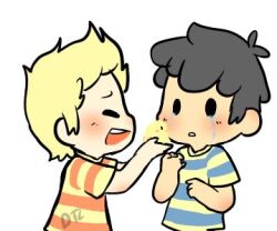 baby_animal bad_tag bird black_hair blonde_hair chick child crying dtc lucas_(mother_3) mother_(series) mother_2 mother_3 ness_(mother_2) nintendo shirt shota striped_clothes striped_shirt super_smash_bros tears