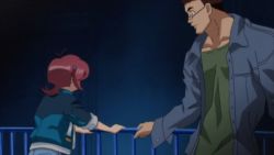 00s 1boy 1girl age_difference animated animated_gif aoi_anna ass bare_shoulders bouncing_breasts breasts covered_erect_nipples full_body happy large_breasts machine mecha panties robot saruwatari_goo shinkon_gattai_godannar!! shiny_skin shoes smile underwear