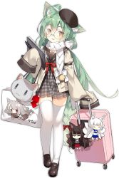 1girl ahoge akagi_(azur_lane) akashi_(azur_lane) akashi_(welcome_to_azurcon!)_(azur_lane) alternate_costume animal_ears azur_lane backpack bag bespectacled bow cat_ears character_doll full_body glasses green_hair kaga_(azur_lane) long_hair long_sleeves looking_at_viewer low-tied_long_hair mole mole_under_eye official_alternate_costume official_art red_bow saru scarf sleeves_past_fingers sleeves_past_wrists thighhighs transparent_background very_long_hair white_scarf white_thighhighs yellow_eyes yuudachi_(azur_lane)