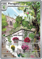 artist_name blue_sky building card_(medium) character_name cloud company_name copyright_name copyright_notice day english_text fang floragato in_tree light_particles nintendo official_art open_mouth outdoors pink_eyes pokemon pokemon_(creature) pokemon_card pokemon_focus pokemon_tcg saitou_kouki sky smile solo sprigatito stairs sunlight third-party_source trading_card tree window