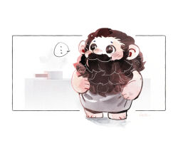 ... 1boy alternate_species beard blush chibi dungeon_meshi dwarf facial_hair fluff full_body lanlllan long_beard looking_to_the_side male_focus mustache senshi_(dungeon_meshi) senshi_(half-foot)_(dungeon_meshi) solo standing thick_mustache very_long_beard