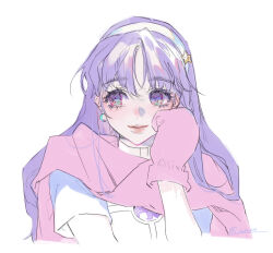 1girl asamiya_athena earrings female_focus gloves hairband jewelry long_hair pale_skin purple_eyes purple_hair redeye_rei smile star_(symbol) the_king_of_fighters