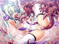 1girl amakubo_yuri anal armpits arms_up bound breast_sucking breasts censored clothing_aside collar constricted_pupils cum cum_bath cum_in_pussy double_penetration elbow_gloves exs-tia_flora fellatio game_cg glakegil gloves green_hair headgear inoino kouyoku_senki_exs-tia large_variant_set leotard leotard_aside long_hair magical_girl mosaic_censoring nipple_stimulation nipple_tweak nipples no_pants non-web_source official_art oral purple_eyes pussy rape restrained slime_(substance) small_breasts solo spread_legs tentacle_pit tentacle_sex tentacles thighhighs torn_clothes torn_leotard twintails vaginal variant_set white_thighhighs wide-eyed