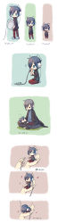 2boys bad_id bad_pixiv_id blue_eyes blue_hair chibi computer devil_survivor_(series) devil_survivor_1 grey_hair headphones highres long_image male_focus mini_person miniboy multiple_boys naoya_(devil_survivor) protagonist_(devil_survivor) red_eyes short_hair sleeping tall_image translated usb yoshida_sei