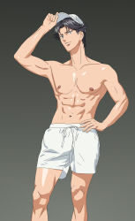 Rule 34 | 1boy, atobe keigo, grey eyes, highres, male focus, muscular, muscular male, nipples, prince of tennis, purple hair, sexyanimes, smile, playing sports, sportswear, standing