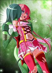 2girls absurdres abuse back_bow beaten biting biting_shoulder blood blood_drop blood_sucking blush body_blush bodysuit bow breasts brooch bruise bruise_on_arm bruise_on_face bruise_on_leg bruise_on_stomach character_request closed_eyes clover clover_rose collared_dress cowboy_shot detached_sleeves dirty dirty_clothes dress drinking_blood eyebrows_hidden_by_hair fangs feet_out_of_frame flower four-leaf_clover gloves grabbing_another&#039;s_breast grabbing_from_behind green_background green_scales groping hair_flower hair_ornament hairband hand_under_clothes hand_up head_tilt helmet highres holding_back immobilization injury jewelry koeda0111 lace lace-trimmed_dress lace_trim legs_apart leotard long_sidelocks looking_afar magical_girl miniskirt molestation monster_girl multicolored_dress multicolored_skirt multiple_girls navel open_mouth original pain panties pantyshot peril pink_dress pink_hair pink_skirt pleated_dress pleated_skirt red_bow red_brooch red_hairband reptile_girl restrained ryona scales scratches short_dress short_hair short_hair_with_long_locks sidelocks skirt sleeveless sleeveless_dress small_breasts standing standing_restraints surprised teeth thighhighs thighs torn torn_bow torn_clothes torn_dress torn_skirt torn_sleeves torn_thighhighs underwear upper_teeth_only upright_restraints utsugi_chisaki very_long_sidelocks violence white_panties yotsuba_no_senki_clover_rose yuri zettai_ryouiki