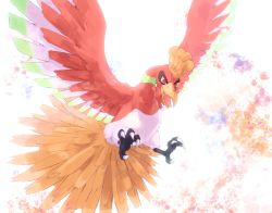 ahijo bird commentary gen_2_pokemon ho-oh legendary_pokemon looking_down nintendo no_humans open_mouth pokemon pokemon_(creature) red_eyes solo talons tongue