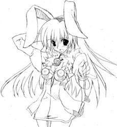 Rule 34 | 1girl, 2000s (style), alchemist (ragnarok online), animal ears, aqua (prescott), breasts, cleavage, commentary request, cowboy shot, dress, fake animal ears, fur collar, greyscale, looking at viewer, lowres, medium breasts, monochrome, open mouth, rabbit ears, ragnarok online, simple background, sketch, smile, solo, strapless, strapless dress