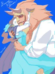 ahoge beast_(beauty_and_the_beast) beauty_and_the_beast belle_(disney) disney hug prince prince_adam