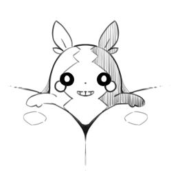 between_breasts breasts cleavage dyun gen_8_pokemon greyscale grin looking_at_viewer marnie_(pokemon) monochrome morpeko nintendo pokemon pokemon_(creature) pokemon_swsh smile solo_focus