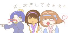Rule 34 | 3girls, ainu clothes, blood, breasts, brown hair, closed eyes, crying, drooling, excited, gaijin 4koma (meme), hair ribbon, happy, hat, highres, japanese text, large breasts, meme, multiple girls, murasaki nakoruru, nosebleed, open mouth, pointing, purple hair, rera, ribbon, rimururu, samurai spirits, short hair, small breasts, smile, snk, tan, tears, translation request