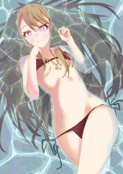 1girl bad_id bad_pixiv_id bikini blonde_hair chaos_marie_(grimms_notes) closed_mouth grimms_notes long_hair looking_at_viewer lying on_water pink_eyes red_bikini sikasendesu solo swimsuit water